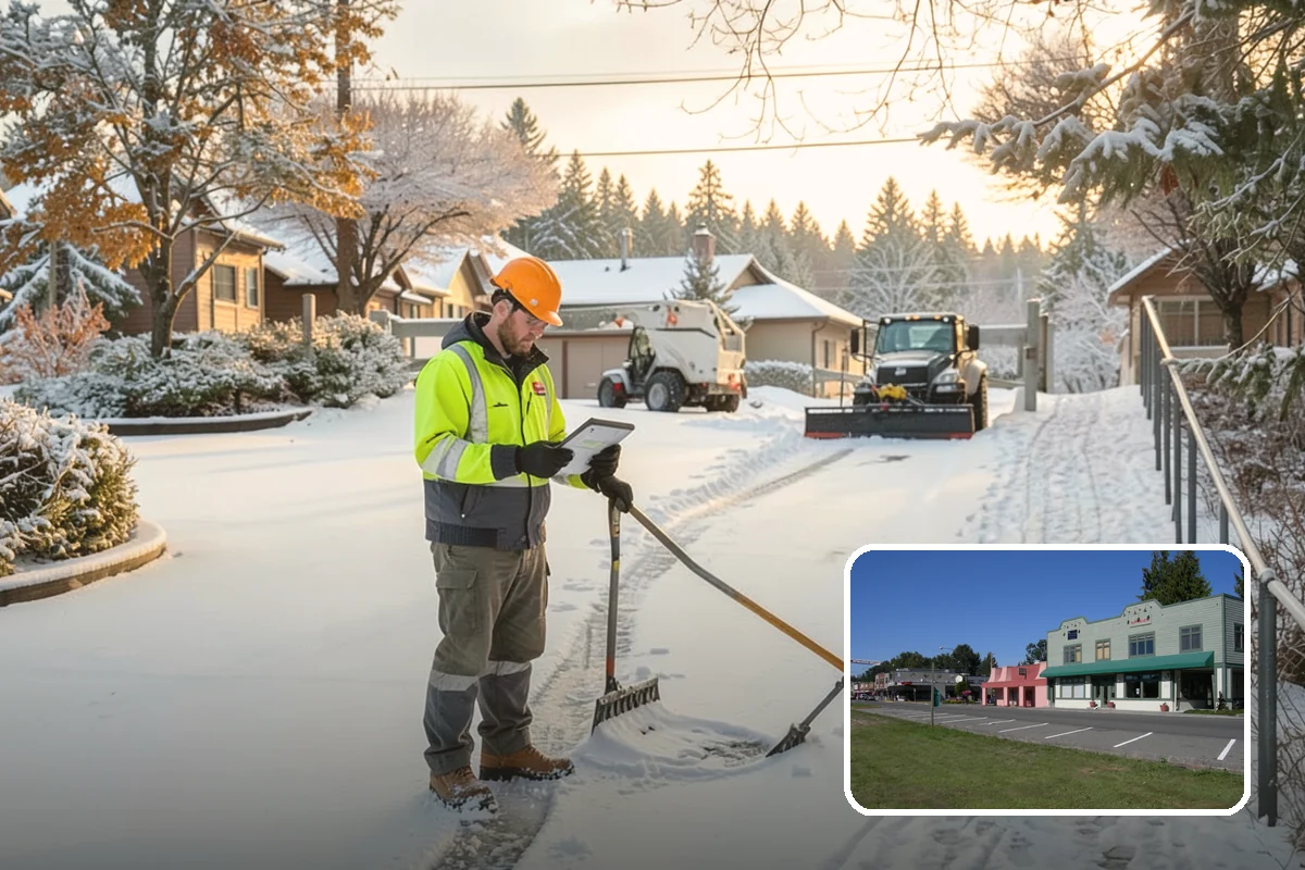 Condominium Snow Plowing in Snoqualmie, King County, WA - Interior drive lanes and visitor stalls cleared without blocking deeded spaces