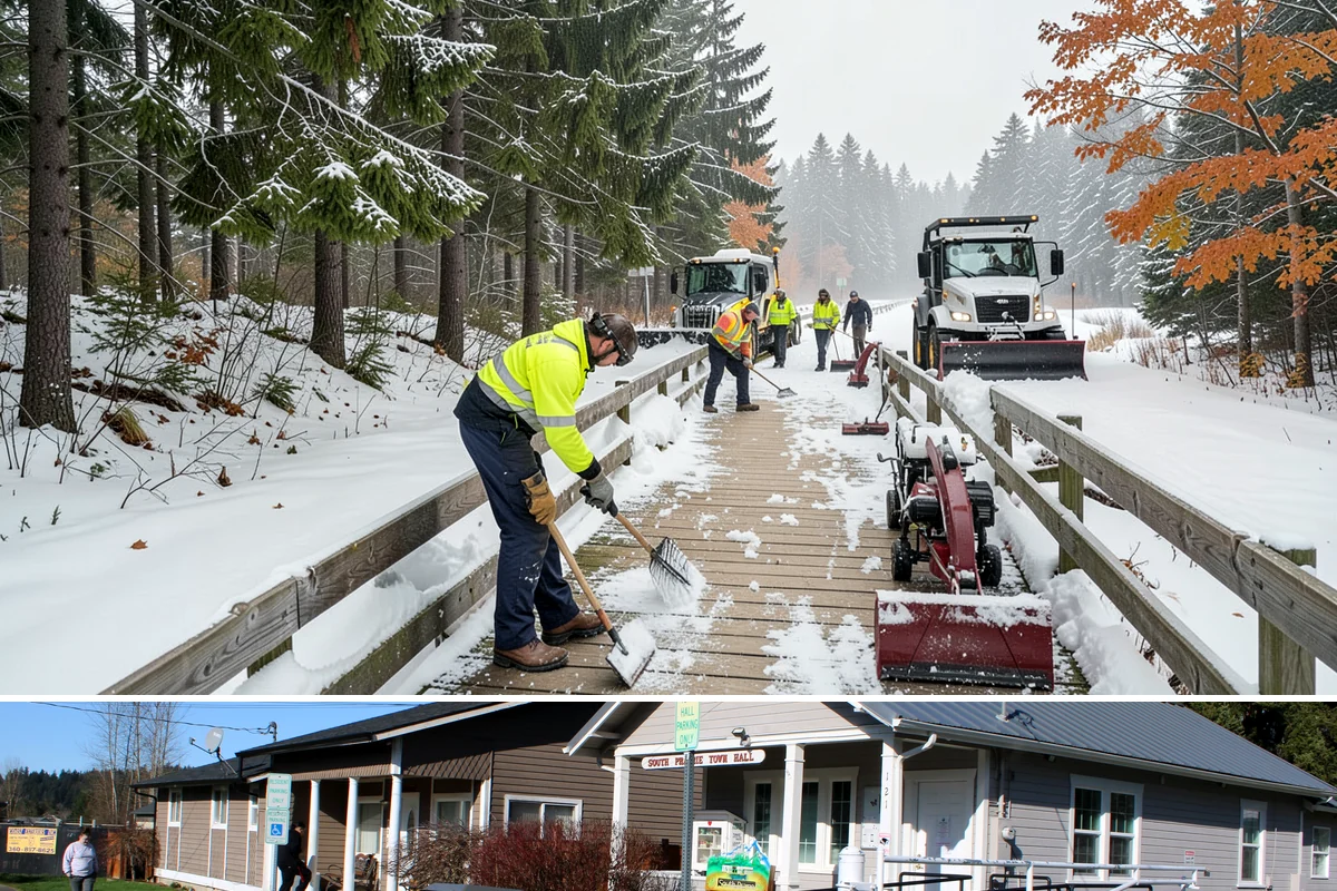 Condominium Snow Plowing in South Prairie, Pierce County, WA - Get on the schedule in autumn so your association is covered before the first freeze locks the courtyards in ice.