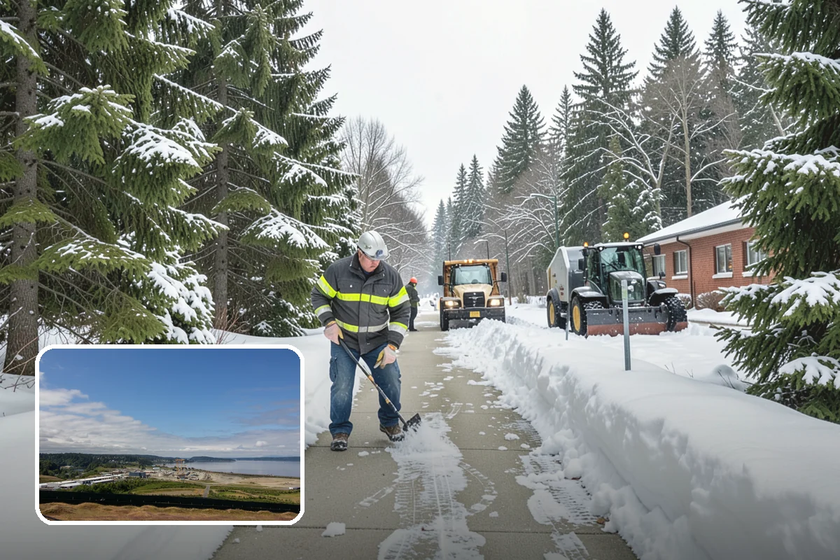 Condominium Snow Plowing in University Place, Pierce County, WA - Interior drive lanes and visitor stalls cleared without blocking deeded spaces