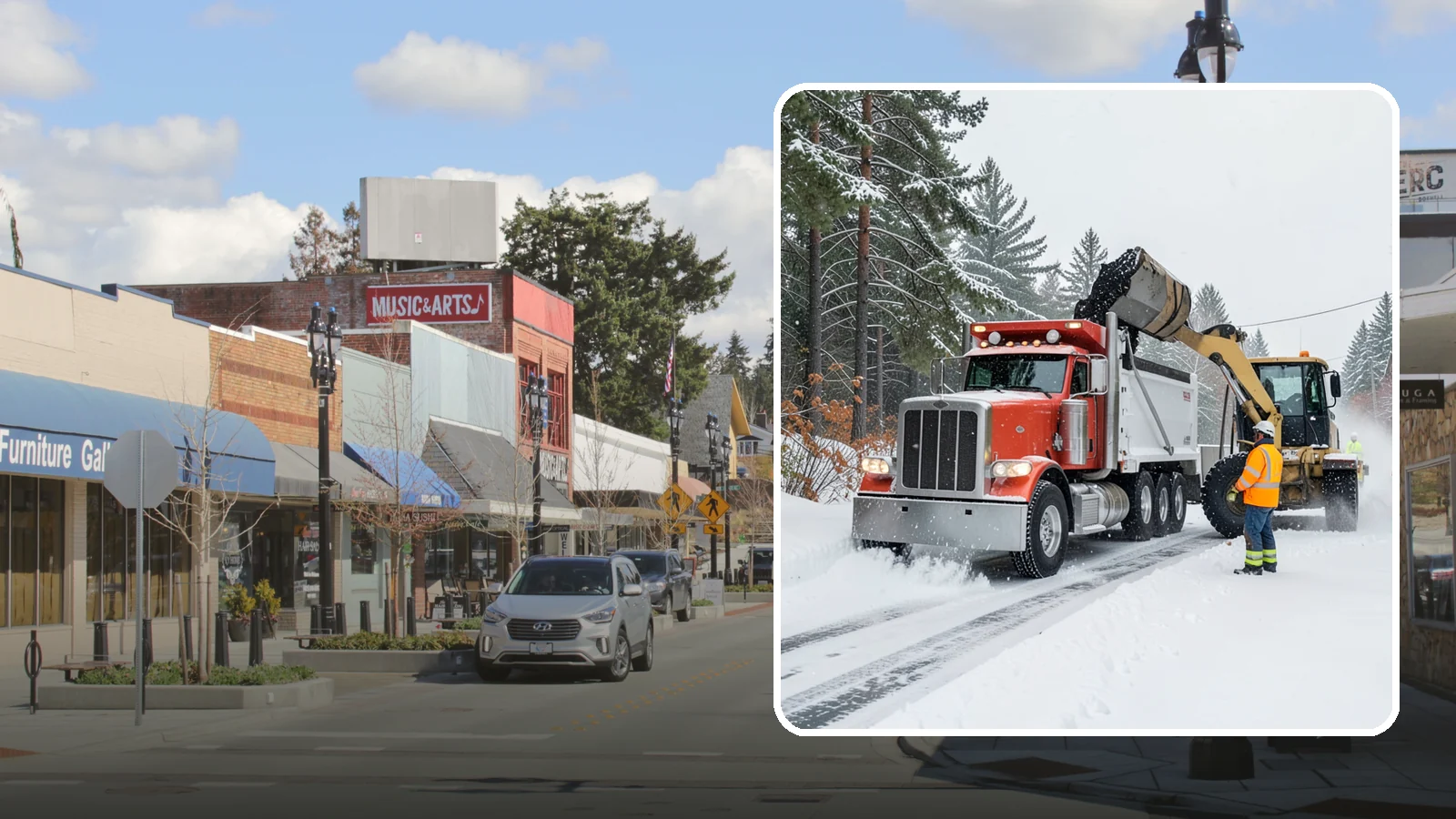Construction Site Snow Removal in Bothell, King County, WA - We keep active Western Washington job sites open by clearing access roads, staging areas, and material yards so winter weather...