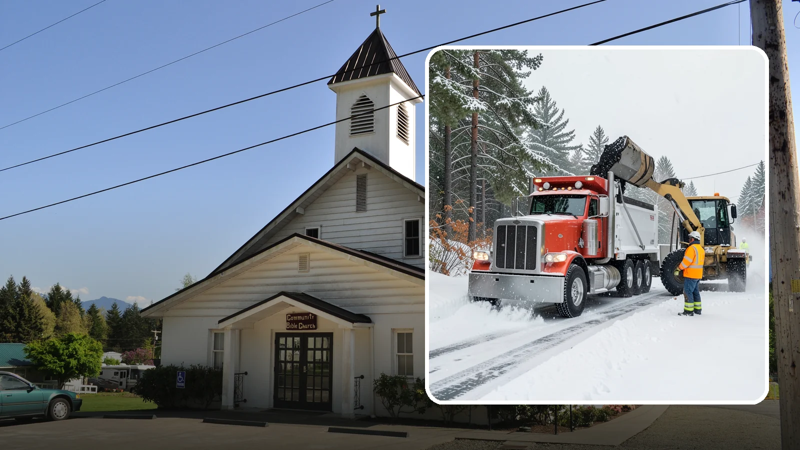 Construction Site Snow Removal in Concrete, Skagit County, WA - We keep active Western Washington job sites open by clearing access roads, staging areas, and material yards so winter weather...