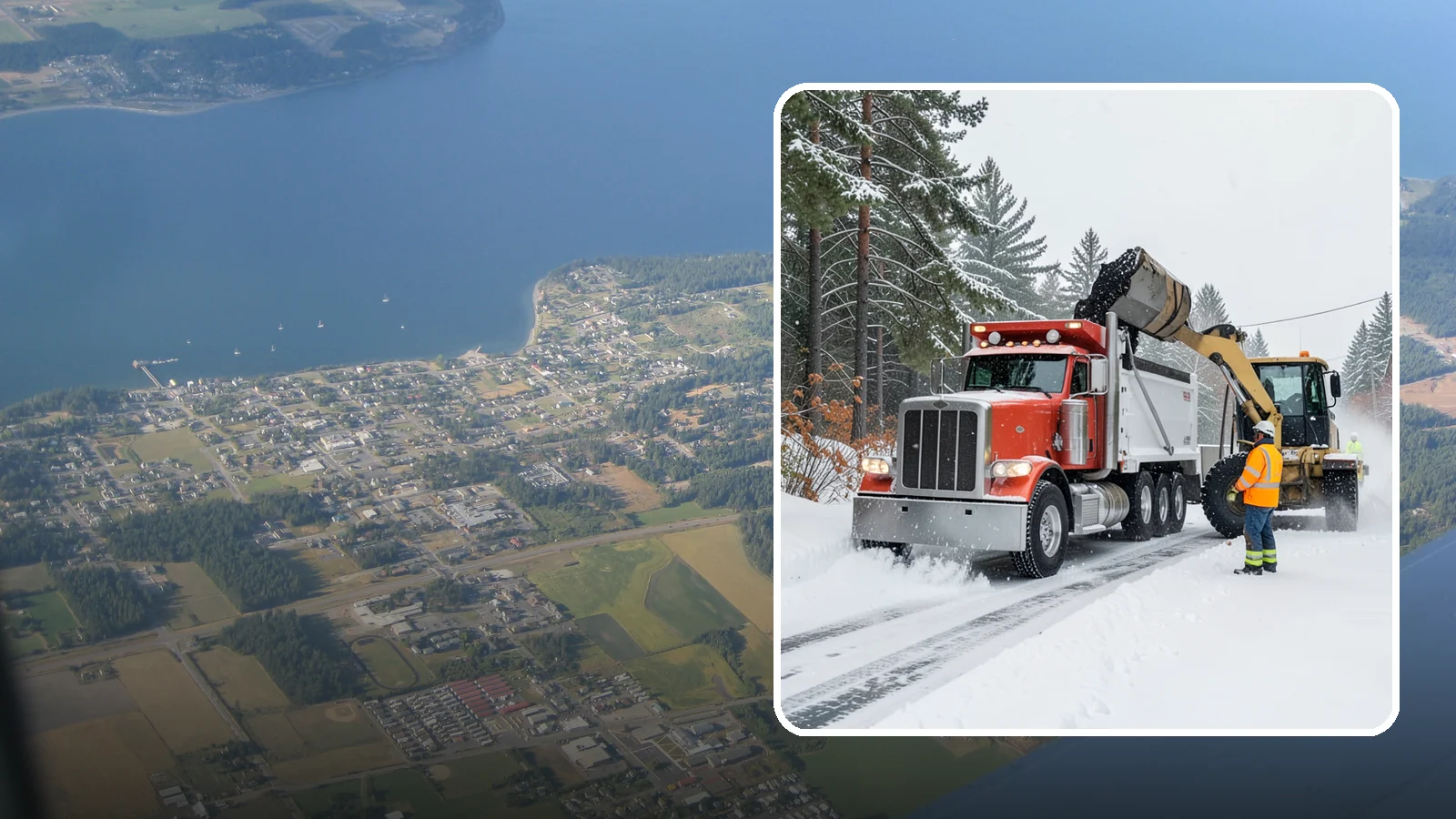 Construction Site Snow Removal in Coupeville, Island County, WA - We keep active Western Washington job sites open by clearing access roads, staging areas, and material yards so winter weather...