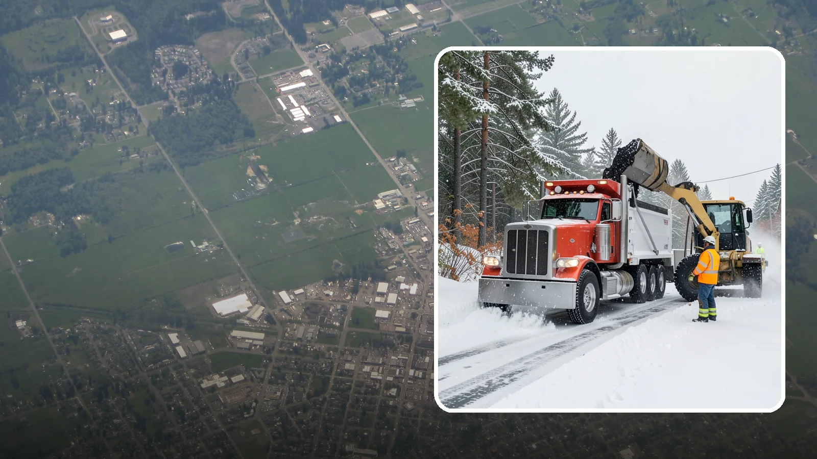 Construction Site Snow Removal in Enumclaw, King County, WA - We keep active Western Washington job sites open by clearing access roads, staging areas, and material yards so winter weather...