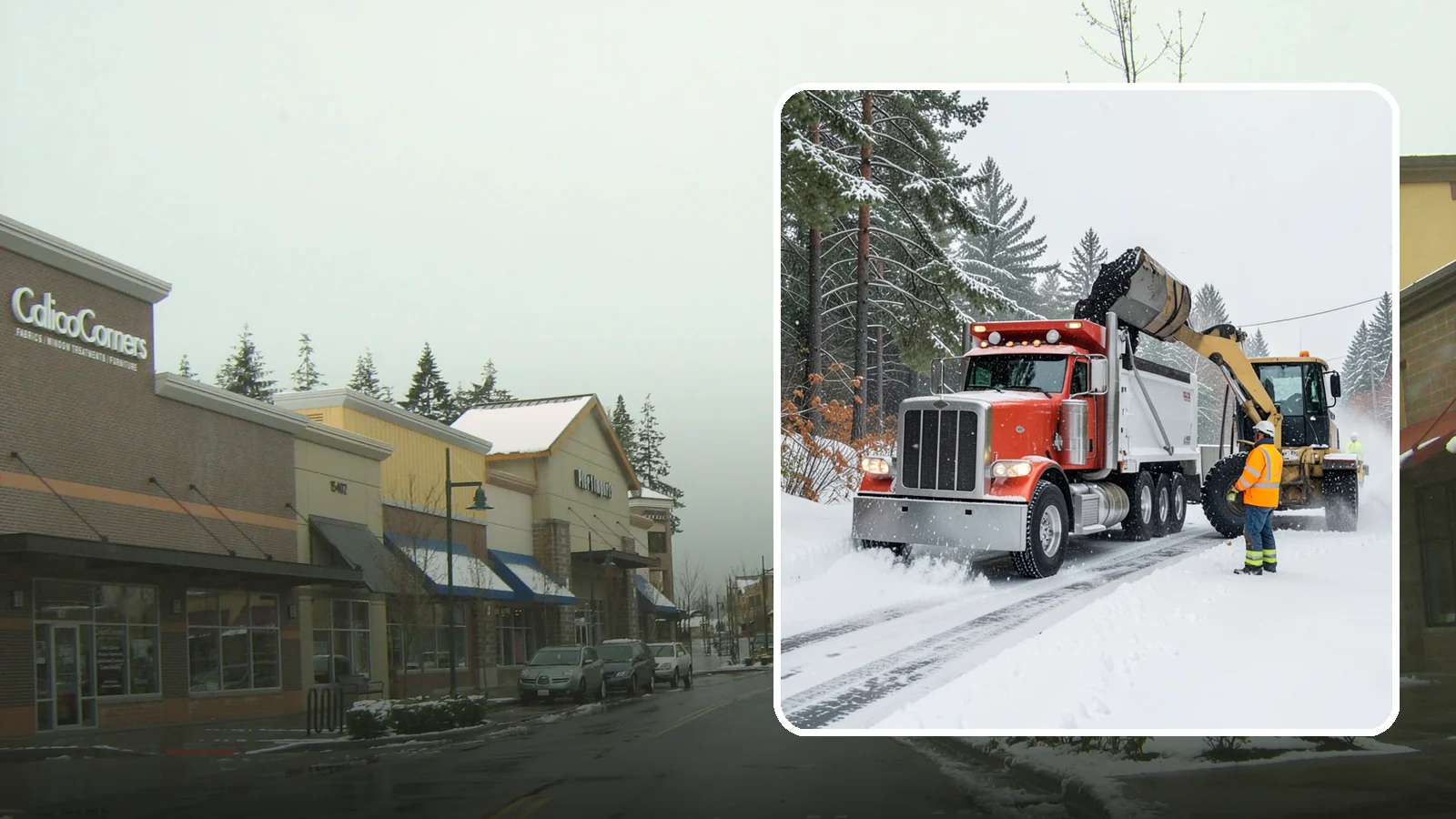 Construction Site Snow Removal in Mill Creek, Snohomish County, WA - We keep active Western Washington job sites open by clearing access roads, staging areas, and material yards so winter weather...