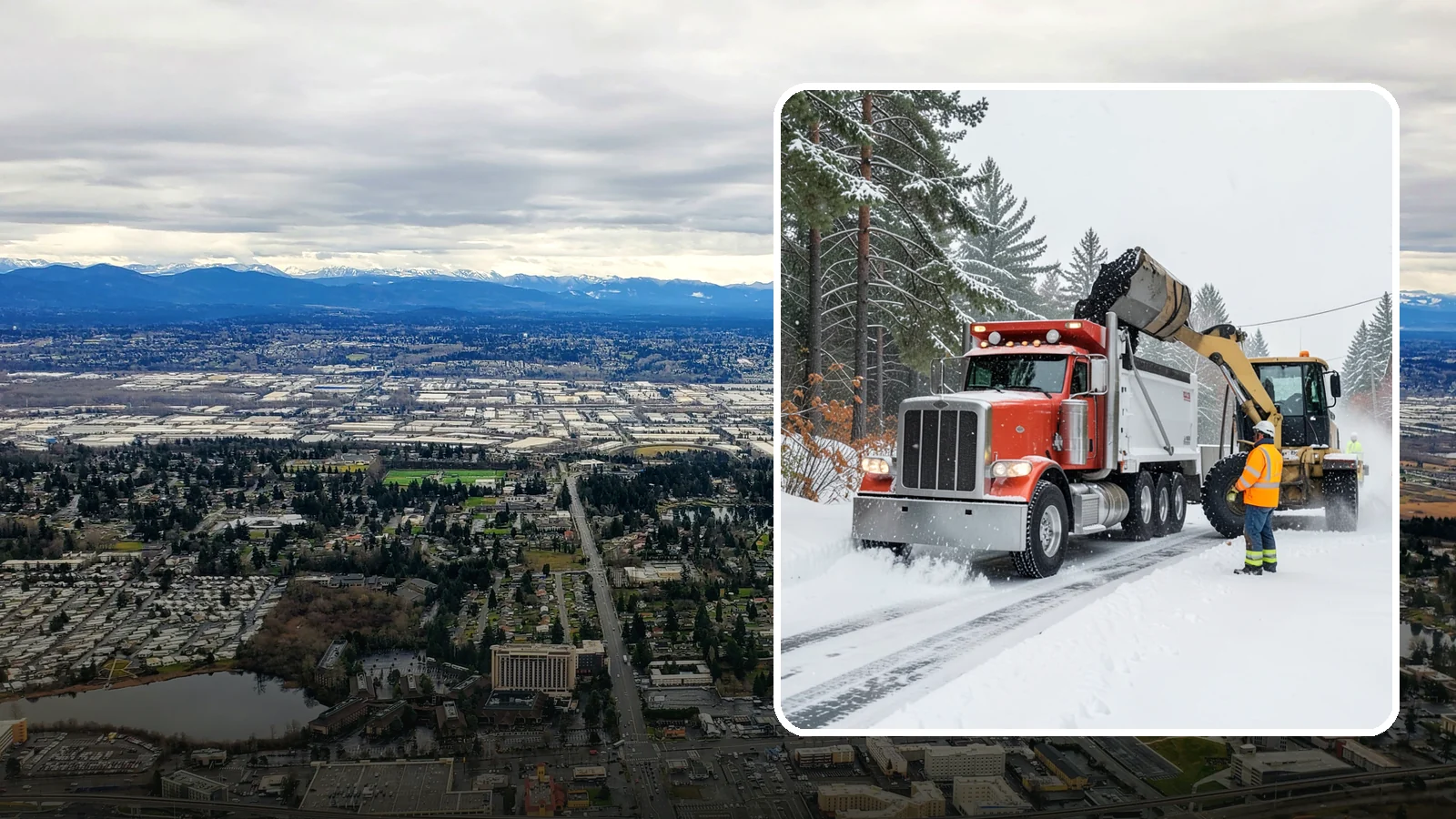 Construction Site Snow Removal in SeaTac, King County, WA - We keep active Western Washington job sites open by clearing access roads, staging areas, and material yards so winter weather...