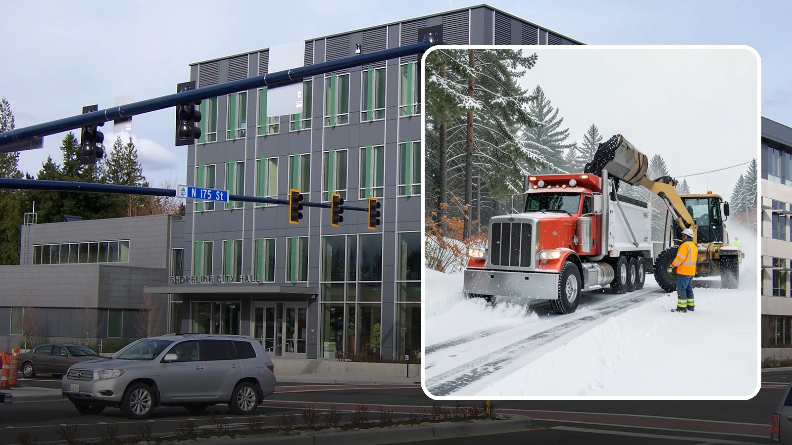 Construction Site Snow Removal in Shoreline, King County, WA - We keep active Western Washington job sites open by clearing access roads, staging areas, and material yards so winter weather...