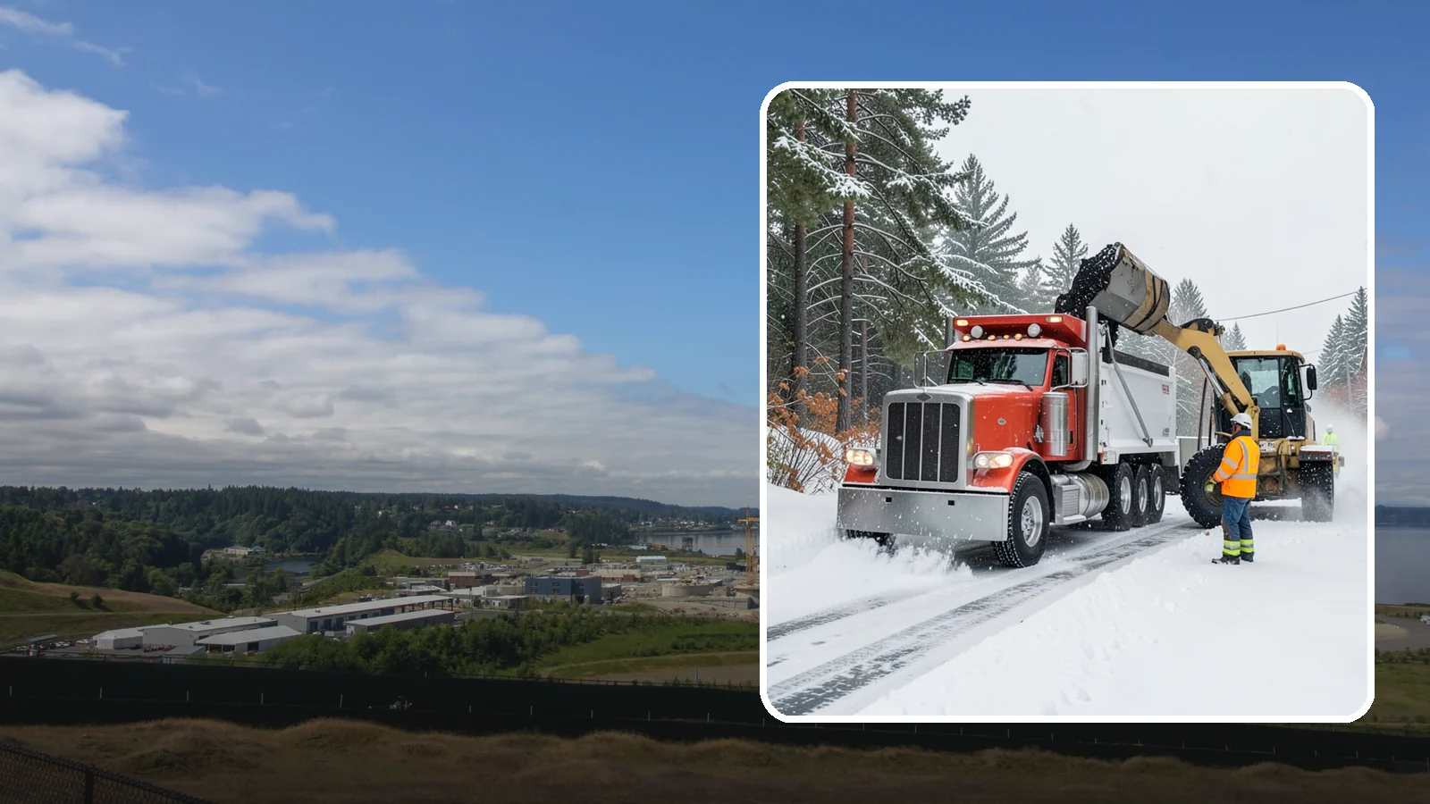 Construction Site Snow Removal in University Place, Pierce County, WA - We keep active Western Washington job sites open by clearing access roads, staging areas, and material yards so winter weather...