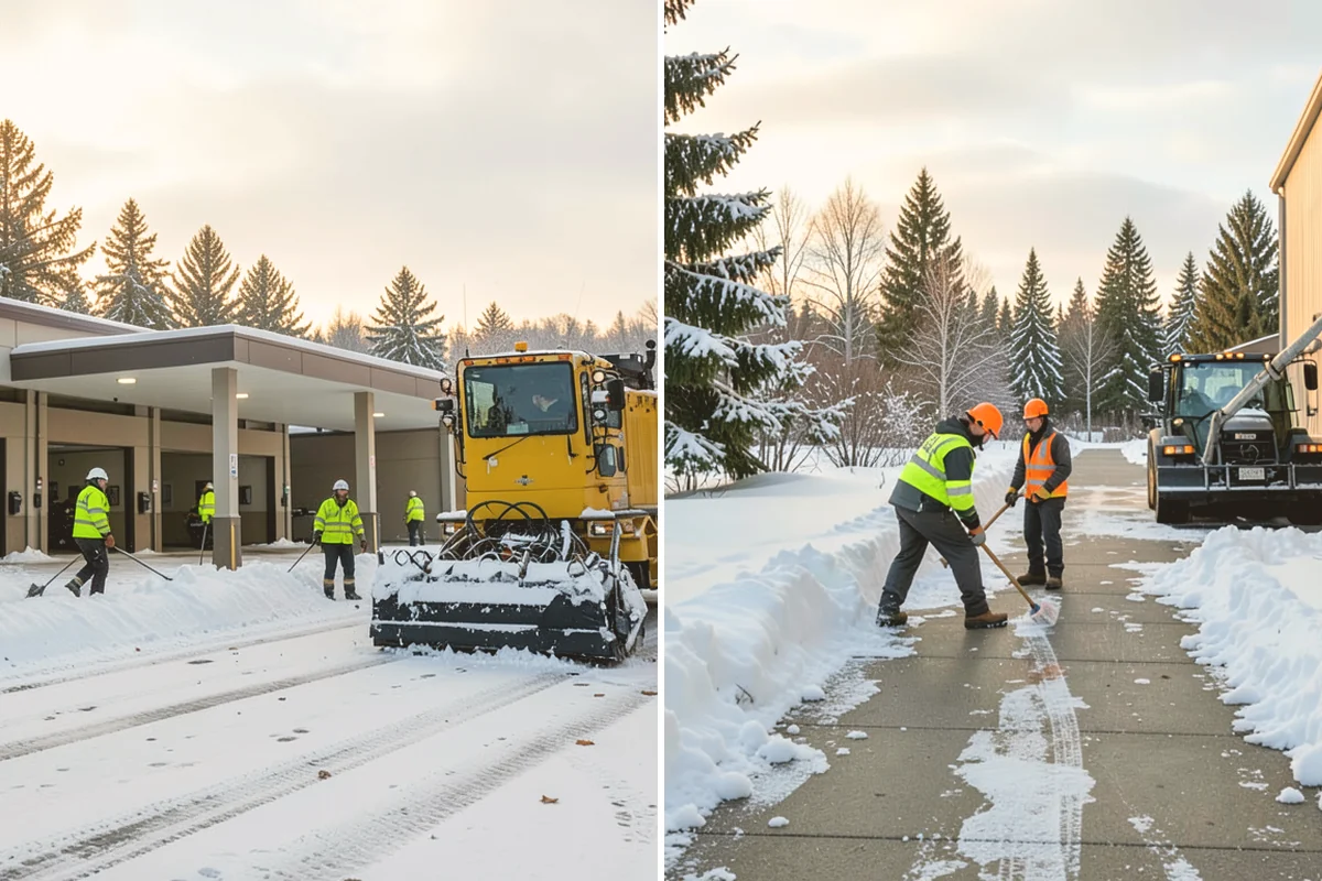 Corporate Campus Snow Removal in Algona, King County, WA - Divide the campus into road, garage, and pedestrian zones