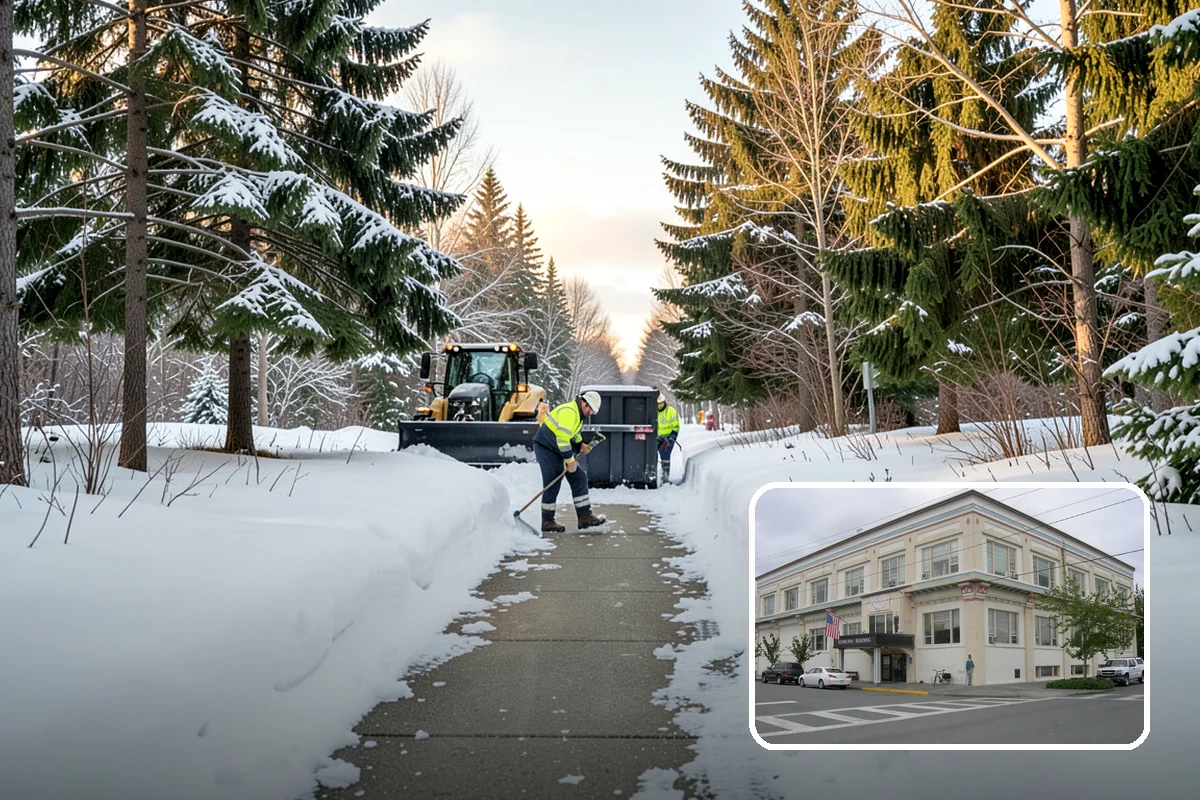 Corporate Campus Snow Removal in Anacortes, Skagit County, WA - Internal roads and garage ramps prioritized