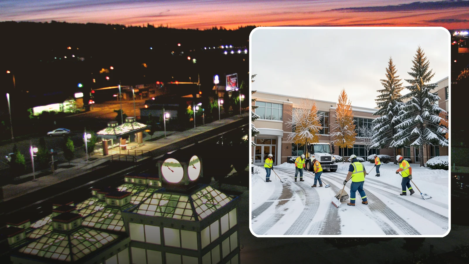 Corporate Campus Snow Removal in Auburn, King County, WA - For sprawling corporate campuses, we clear internal roads, structured-garage approaches, and courtyards so your workforce and...