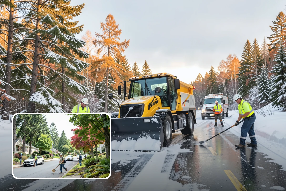 Corporate Campus Snow Removal in Beaux Arts Village, King County, WA - Internal roads and garage ramps prioritized