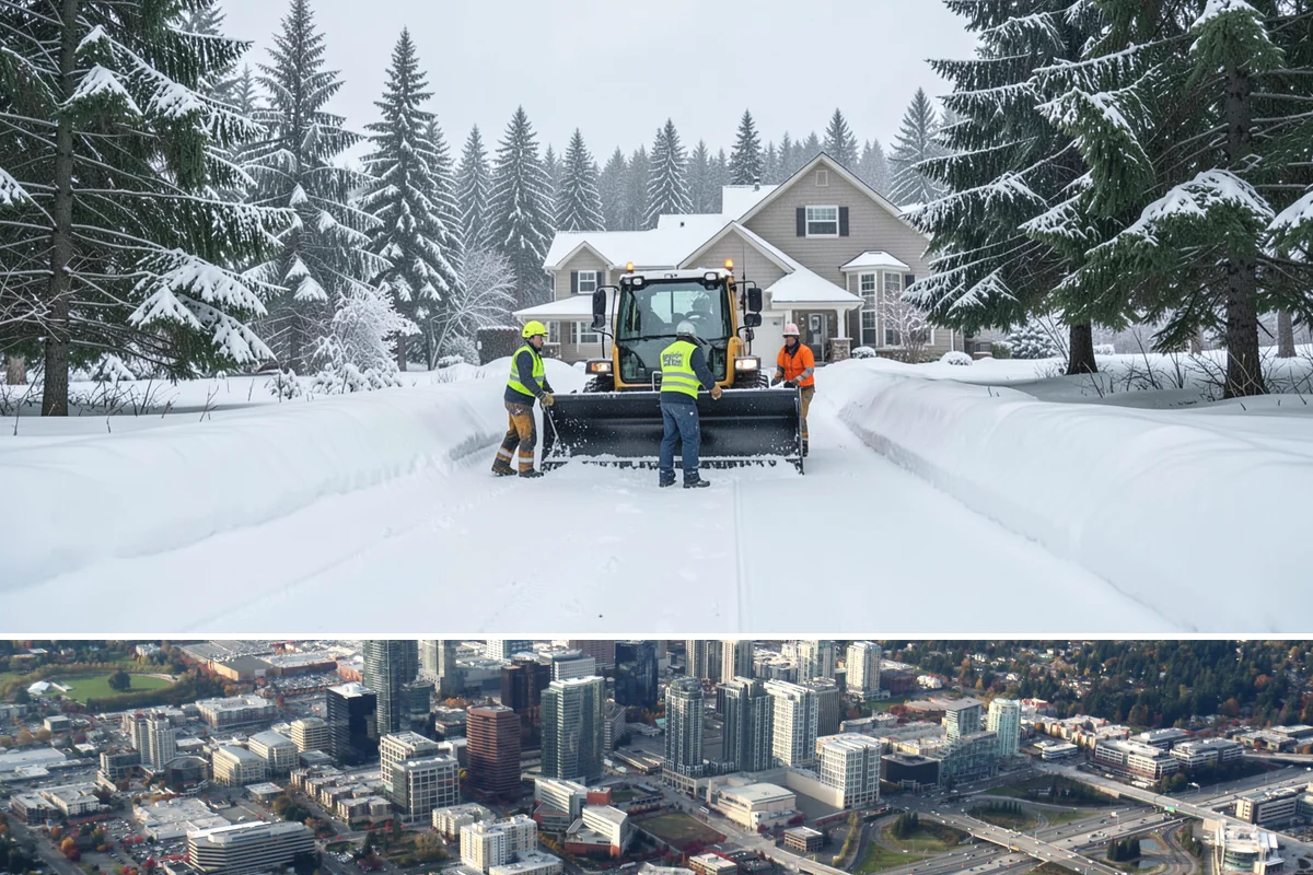 Corporate Campus Snow Removal in Bellevue, King County, WA - Campus demand runs December through February, with foothill locations sometimes needing March coverage.