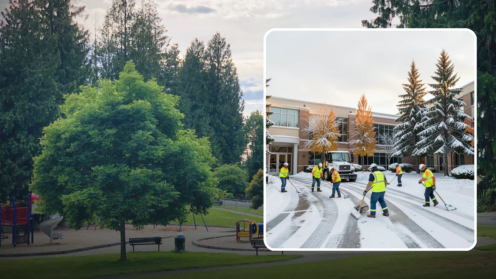 Corporate Campus Snow Removal in Bonney Lake, Pierce County, WA - For sprawling corporate campuses, we clear internal roads, structured-garage approaches, and courtyards so your workforce and...