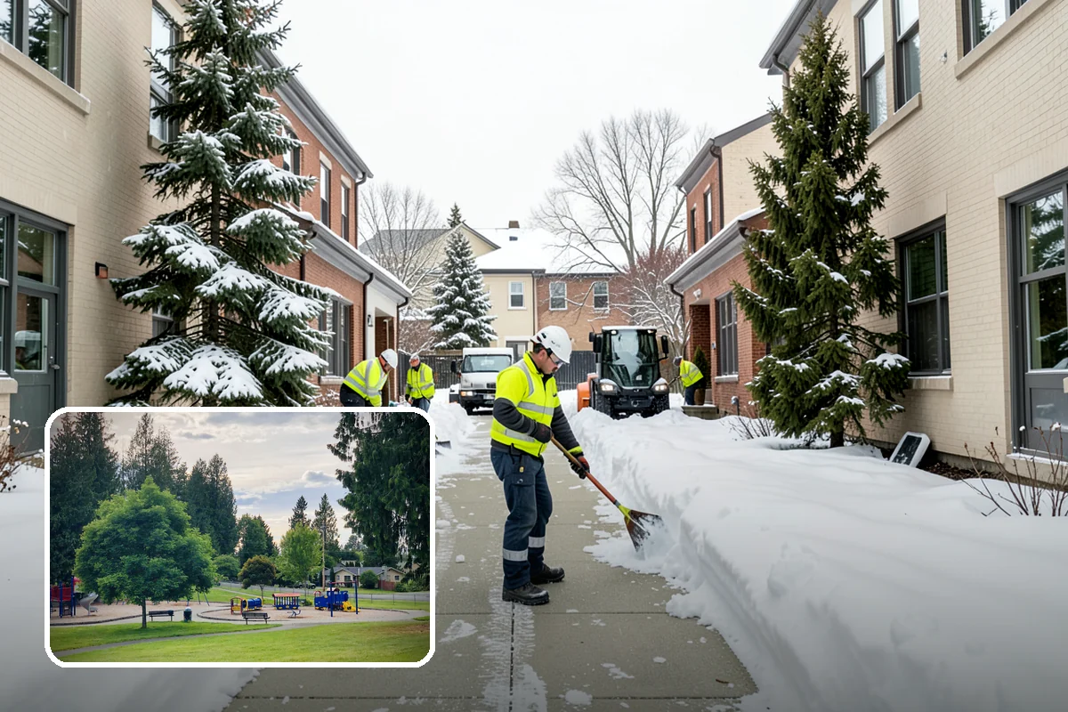 Corporate Campus Snow Removal in Bonney Lake, Pierce County, WA - Internal roads and garage ramps prioritized