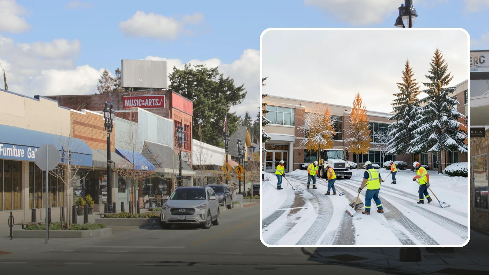 Corporate Campus Snow Removal in Bothell, King County, WA - For sprawling corporate campuses, we clear internal roads, structured-garage approaches, and courtyards so your workforce and...