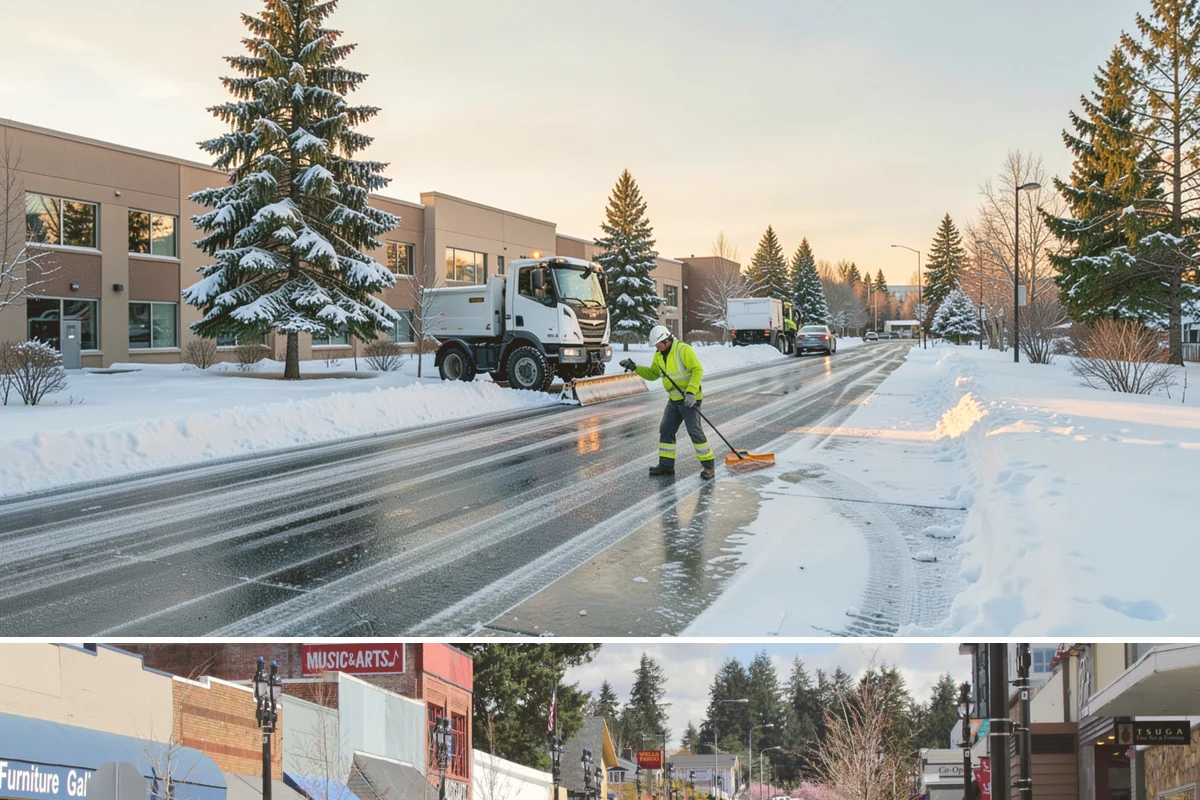 Corporate Campus Snow Removal in Bothell, King County, WA - Campus demand runs December through February, with foothill locations sometimes needing March coverage.
