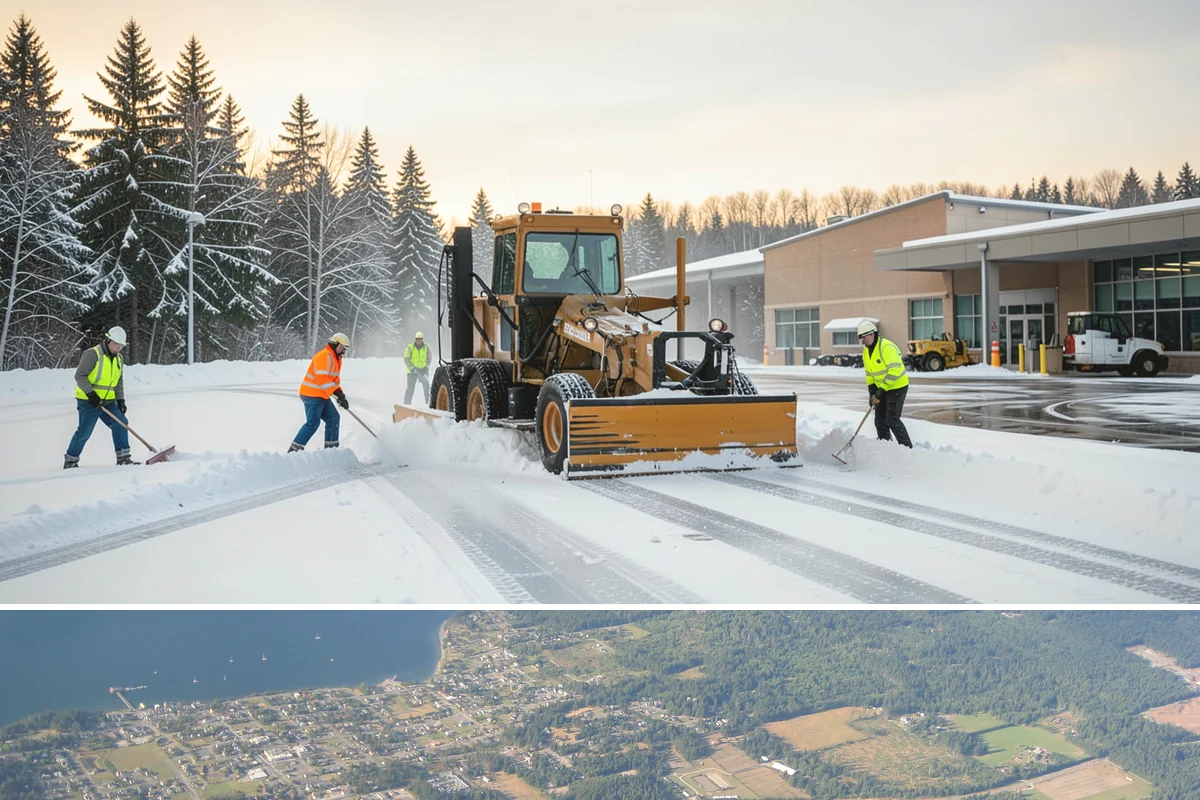 Corporate Campus Snow Removal in Coupeville, Island County, WA - Campus demand runs December through February, with foothill locations sometimes needing March coverage.