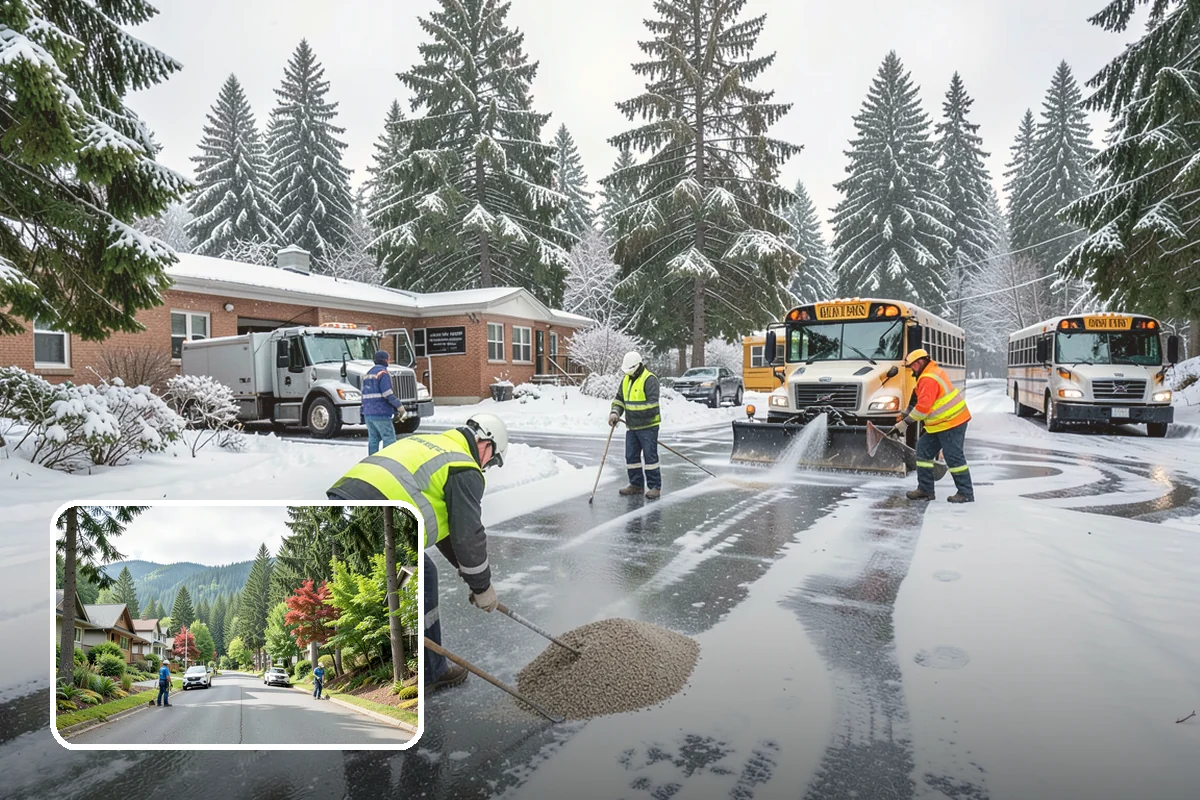 Corporate Campus Snow Removal in Darrington, Snohomish County, WA - Internal roads and garage ramps prioritized