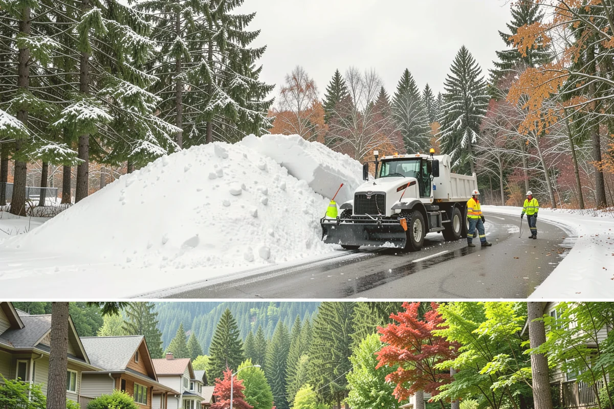 Corporate Campus Snow Removal in Darrington, Snohomish County, WA - Campus demand runs December through February, with foothill locations sometimes needing March coverage.