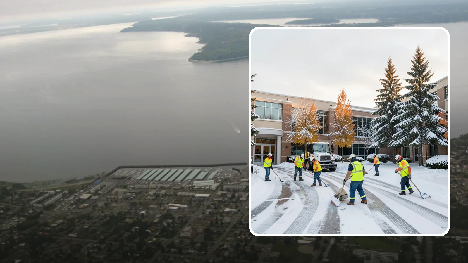 Corporate Campus Snow Removal in Des Moines, King County, WA - For sprawling corporate campuses, we clear internal roads, structured-garage approaches, and courtyards so your workforce and...