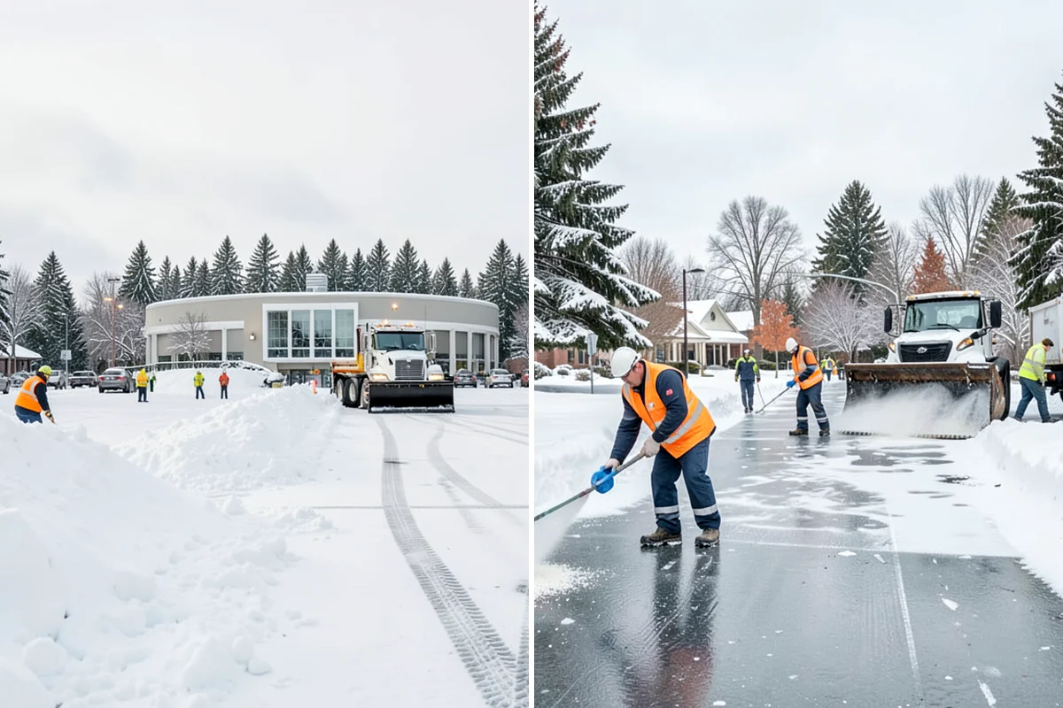 Corporate Campus Snow Removal in DuPont, Pierce County, WA - Divide the campus into road, garage, and pedestrian zones