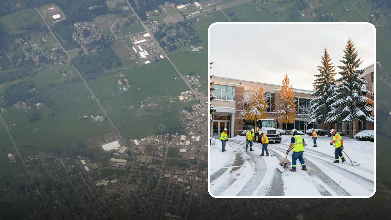 Corporate Campus Snow Removal in Enumclaw, King County, WA - For sprawling corporate campuses, we clear internal roads, structured-garage approaches, and courtyards so your workforce and...