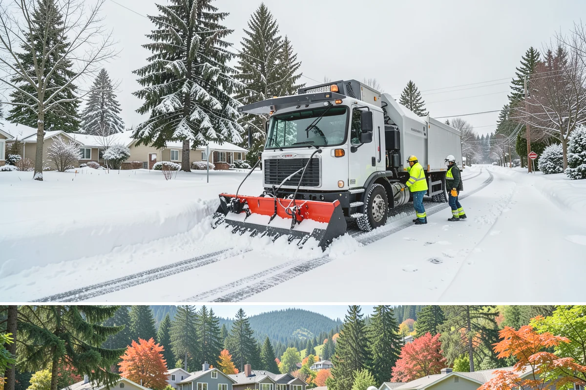 Corporate Campus Snow Removal in Fircrest, Pierce County, WA - Campus demand runs December through February, with foothill locations sometimes needing March coverage.