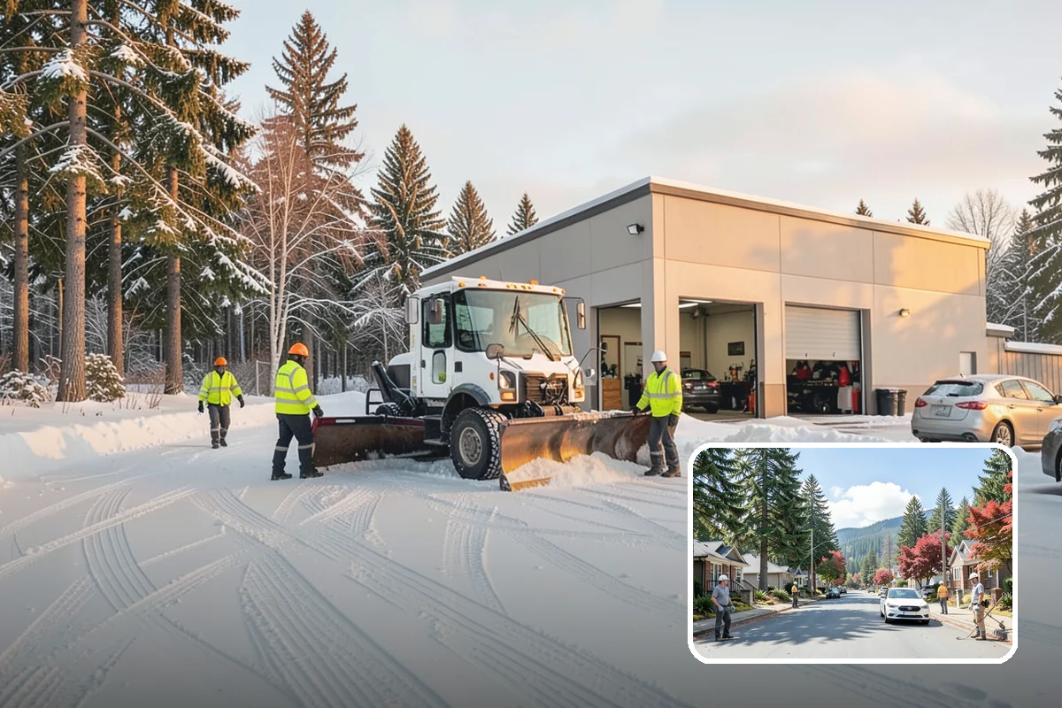 Corporate Campus Snow Removal in Hunts Point, King County, WA - Internal roads and garage ramps prioritized