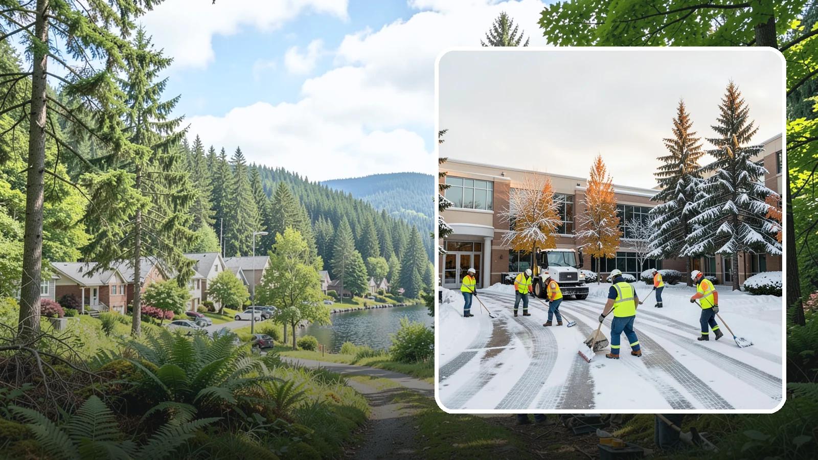 Corporate Campus Snow Removal in Lake Forest Park, King County, WA - For sprawling corporate campuses, we clear internal roads, structured-garage approaches, and courtyards so your workforce and...