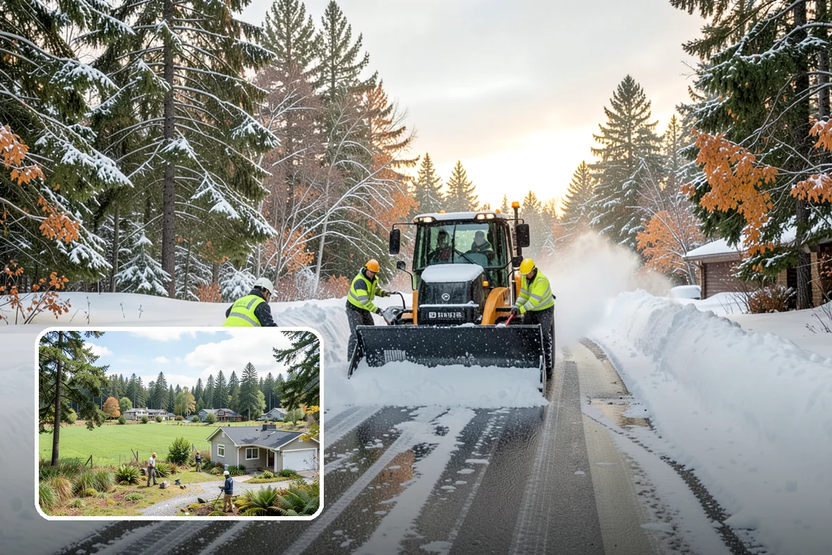 Corporate Campus Snow Removal in Lyman, Skagit County, WA - Internal roads and garage ramps prioritized