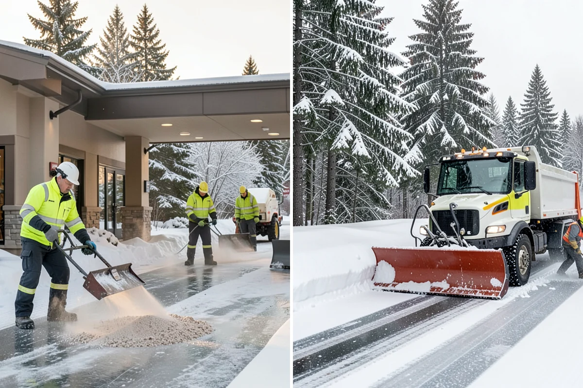 Corporate Campus Snow Removal in Lyman, Skagit County, WA - Divide the campus into road, garage, and pedestrian zones