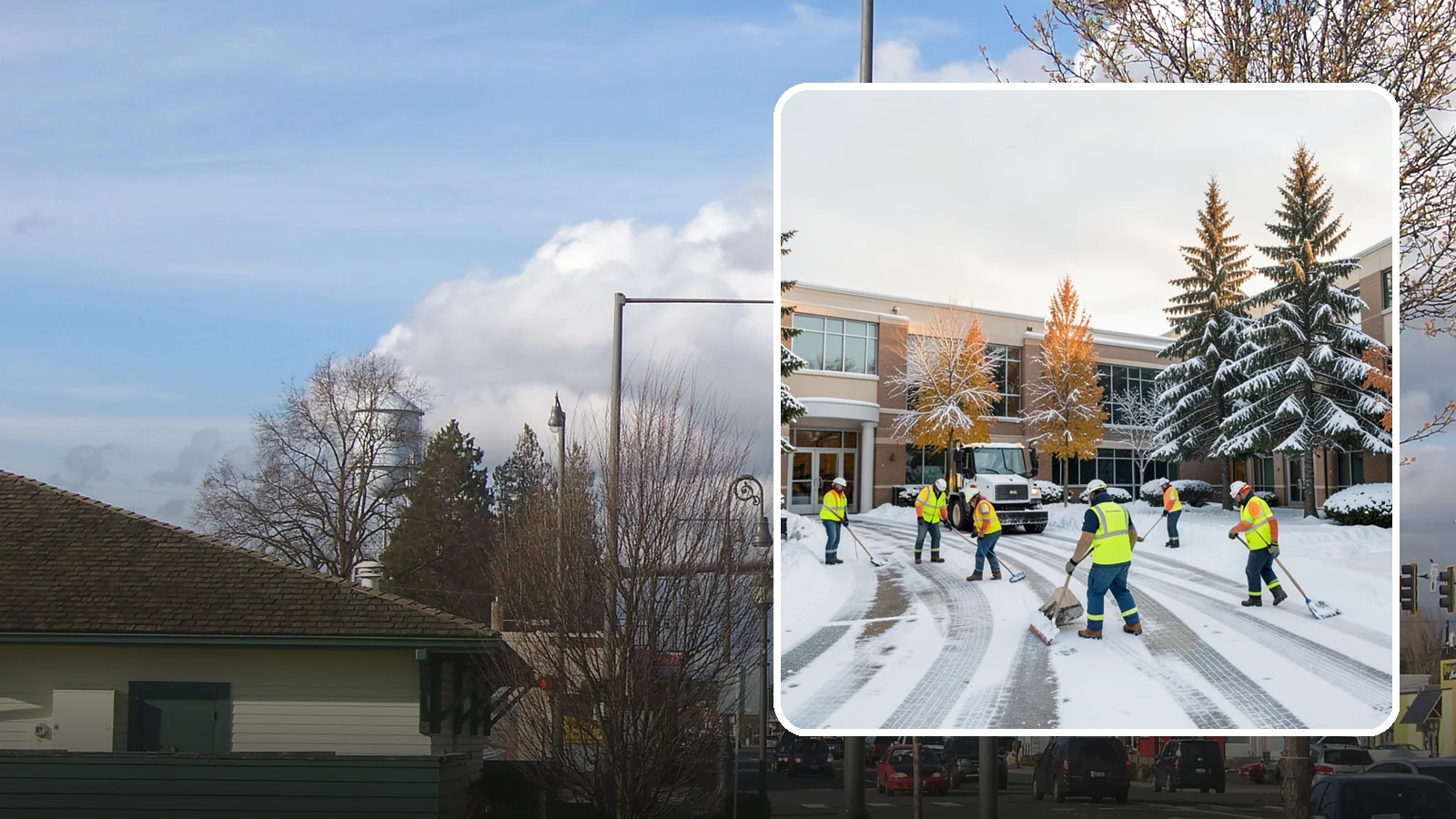 Corporate Campus Snow Removal in Marysville, Snohomish County, WA - For sprawling corporate campuses, we clear internal roads, structured-garage approaches, and courtyards so your workforce and...