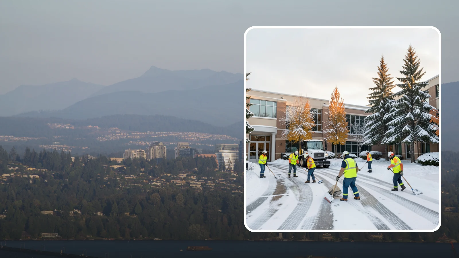 Corporate Campus Snow Removal in Medina, King County, WA - For sprawling corporate campuses, we clear internal roads, structured-garage approaches, and courtyards so your workforce and...