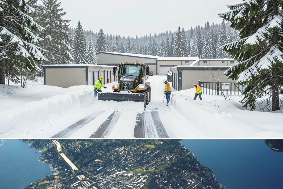 Corporate Campus Snow Removal in Mercer Island, King County, WA - Campus demand runs December through February, with foothill locations sometimes needing March coverage.