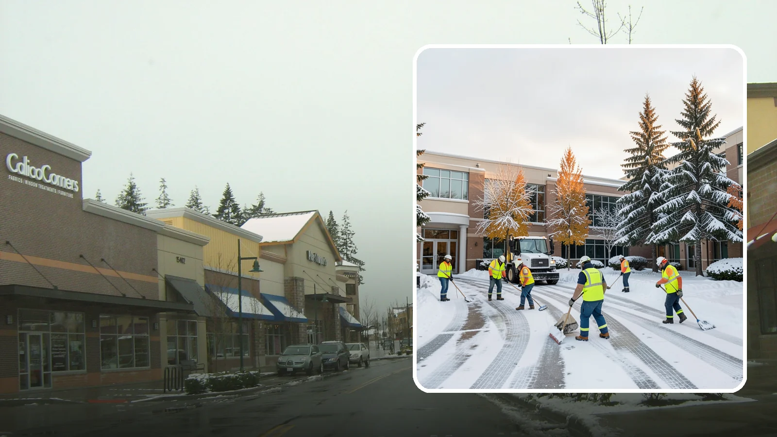 Corporate Campus Snow Removal in Mill Creek, Snohomish County, WA - For sprawling corporate campuses, we clear internal roads, structured-garage approaches, and courtyards so your workforce and...