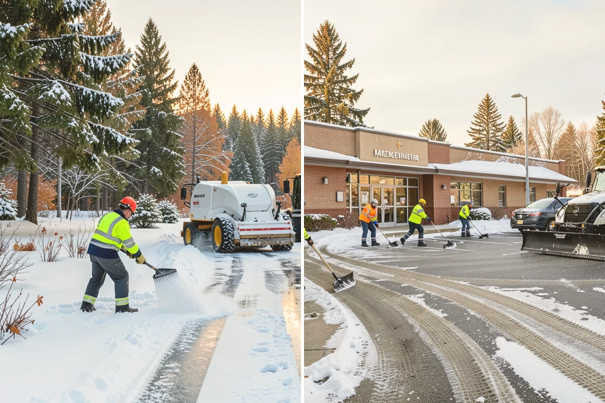 Corporate Campus Snow Removal in Milton, King County, WA - Divide the campus into road, garage, and pedestrian zones