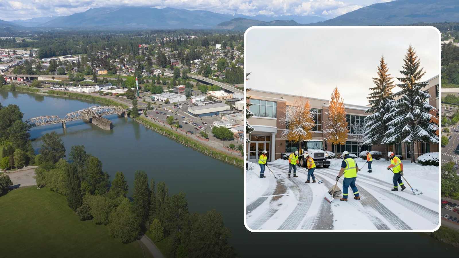 Corporate Campus Snow Removal in Mount Vernon, Skagit County, WA - For sprawling corporate campuses, we clear internal roads, structured-garage approaches, and courtyards so your workforce and...