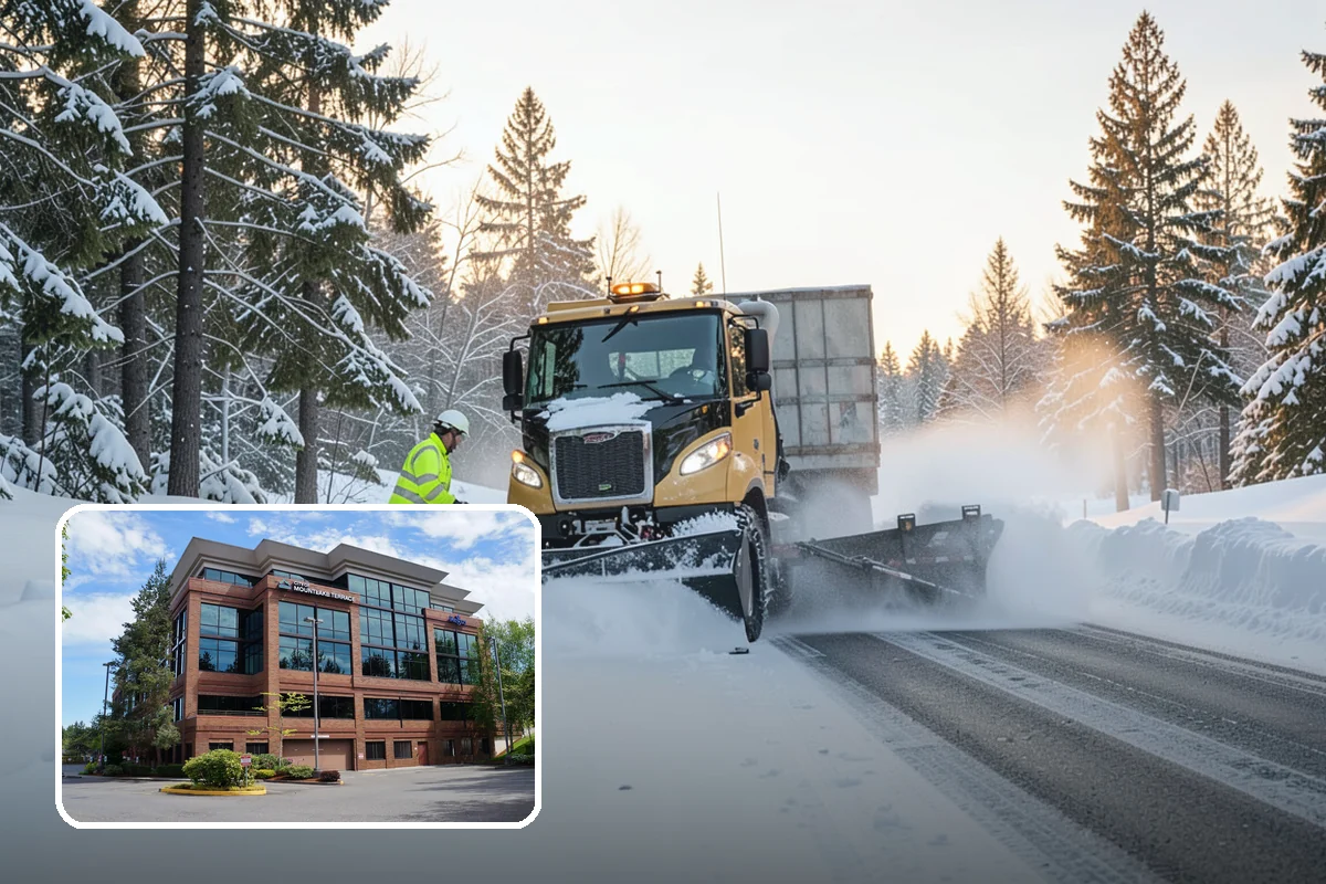 Corporate Campus Snow Removal in Mountlake Terrace, Snohomish County, WA - Internal roads and garage ramps prioritized