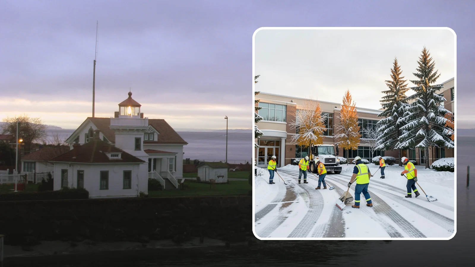 Corporate Campus Snow Removal in Mukilteo, Snohomish County, WA - For sprawling corporate campuses, we clear internal roads, structured-garage approaches, and courtyards so your workforce and...