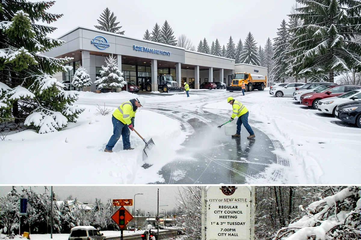 Corporate Campus Snow Removal in Newcastle, King County, WA - Campus demand runs December through February, with foothill locations sometimes needing March coverage.