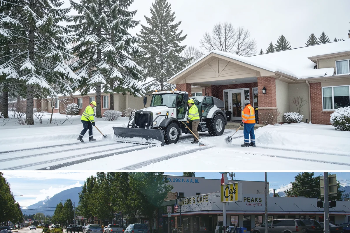 Corporate Campus Snow Removal in North Bend, King County, WA - Campus demand runs December through February, with foothill locations sometimes needing March coverage.