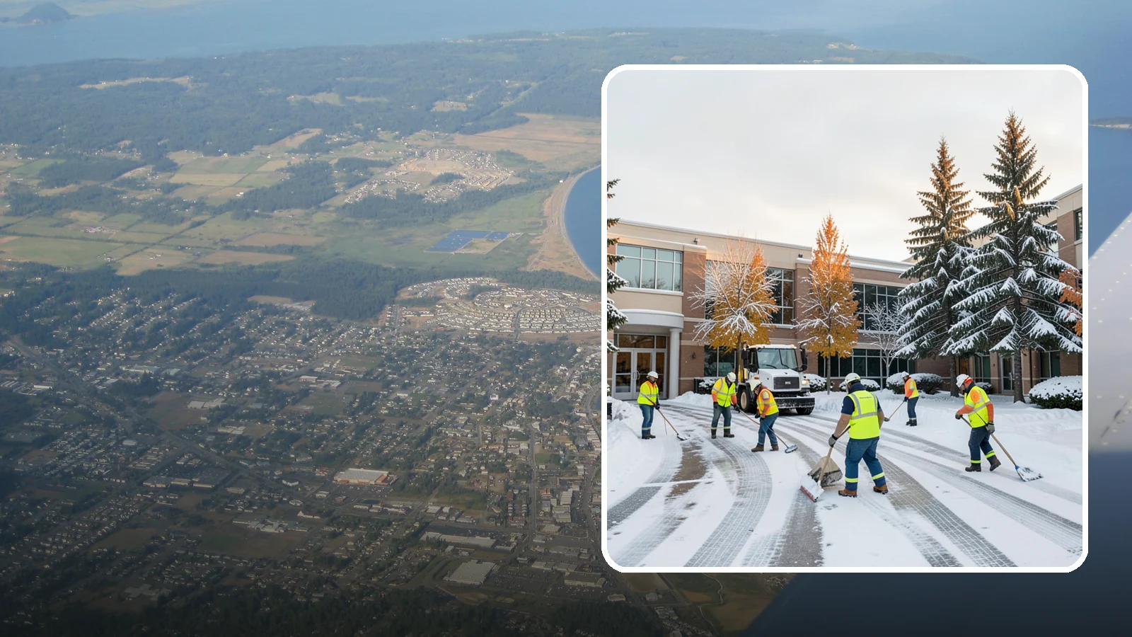 Corporate Campus Snow Removal in Oak Harbor, Island County, WA - For sprawling corporate campuses, we clear internal roads, structured-garage approaches, and courtyards so your workforce and...