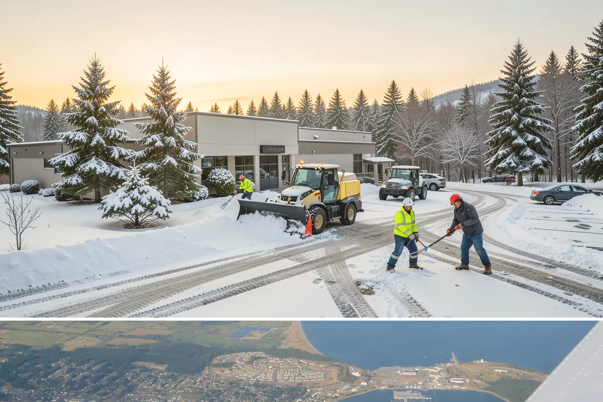Corporate Campus Snow Removal in Oak Harbor, Island County, WA - Campus demand runs December through February, with foothill locations sometimes needing March coverage.