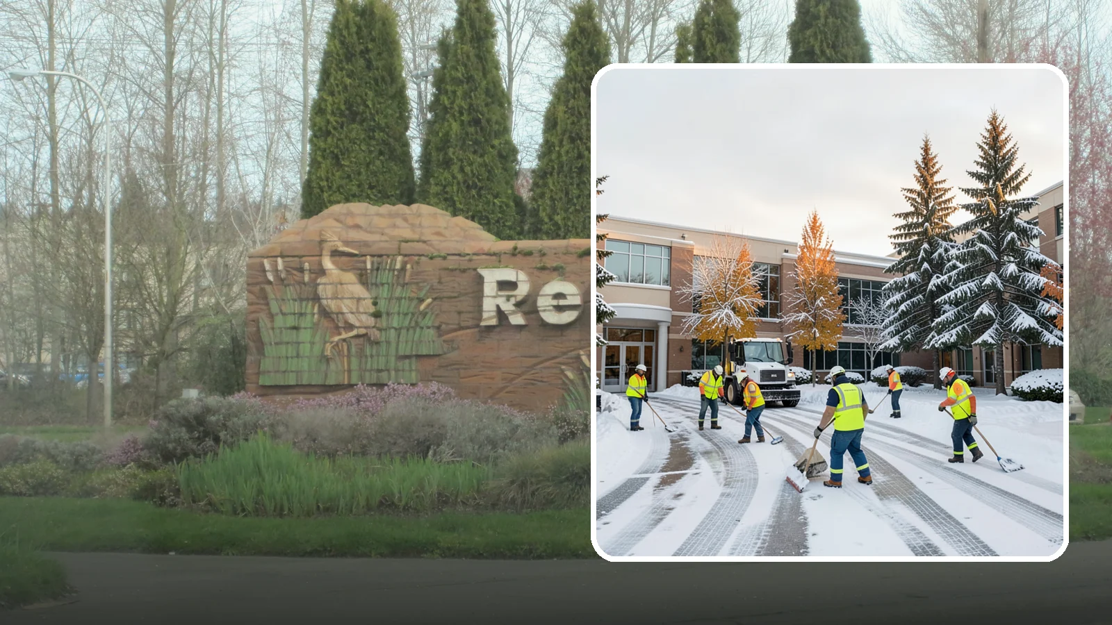 Corporate Campus Snow Removal in Renton, King County, WA - For sprawling corporate campuses, we clear internal roads, structured-garage approaches, and courtyards so your workforce and...