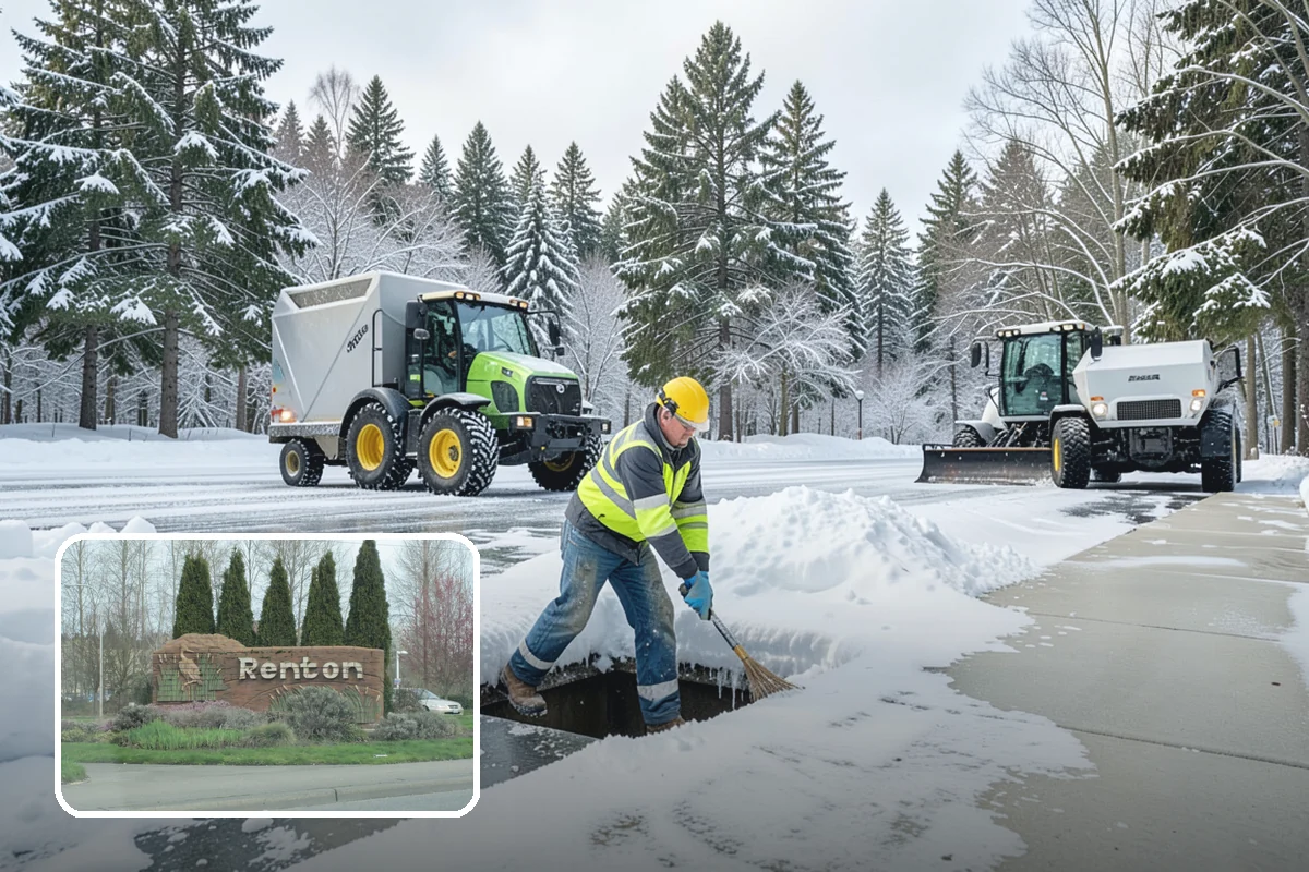 Corporate Campus Snow Removal in Renton, King County, WA - Internal roads and garage ramps prioritized