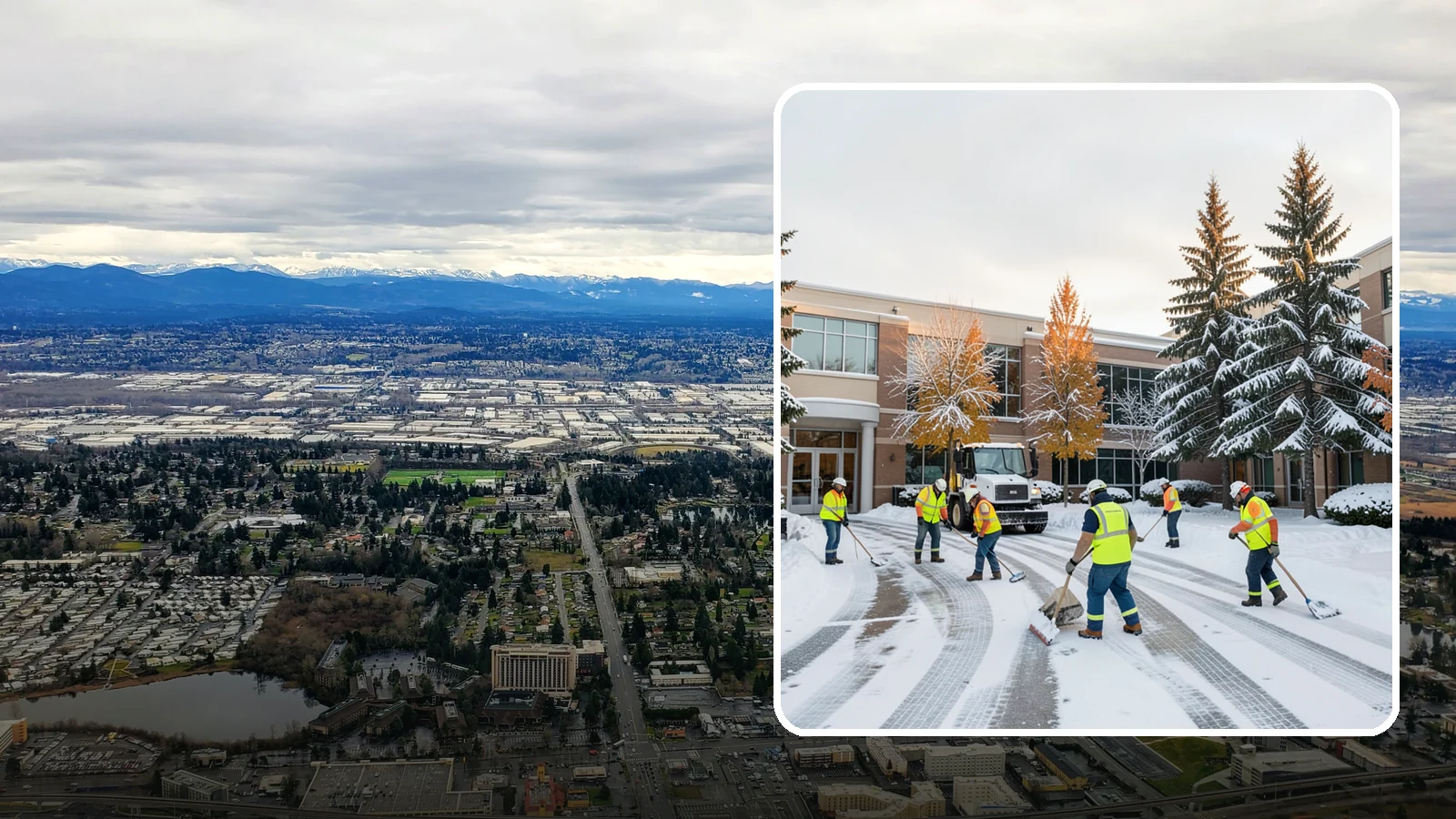 Corporate Campus Snow Removal in SeaTac, King County, WA - For sprawling corporate campuses, we clear internal roads, structured-garage approaches, and courtyards so your workforce and...