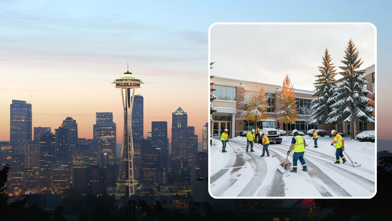 Corporate Campus Snow Removal in Seattle, King County, WA - For sprawling corporate campuses, we clear internal roads, structured-garage approaches, and courtyards so your workforce and...