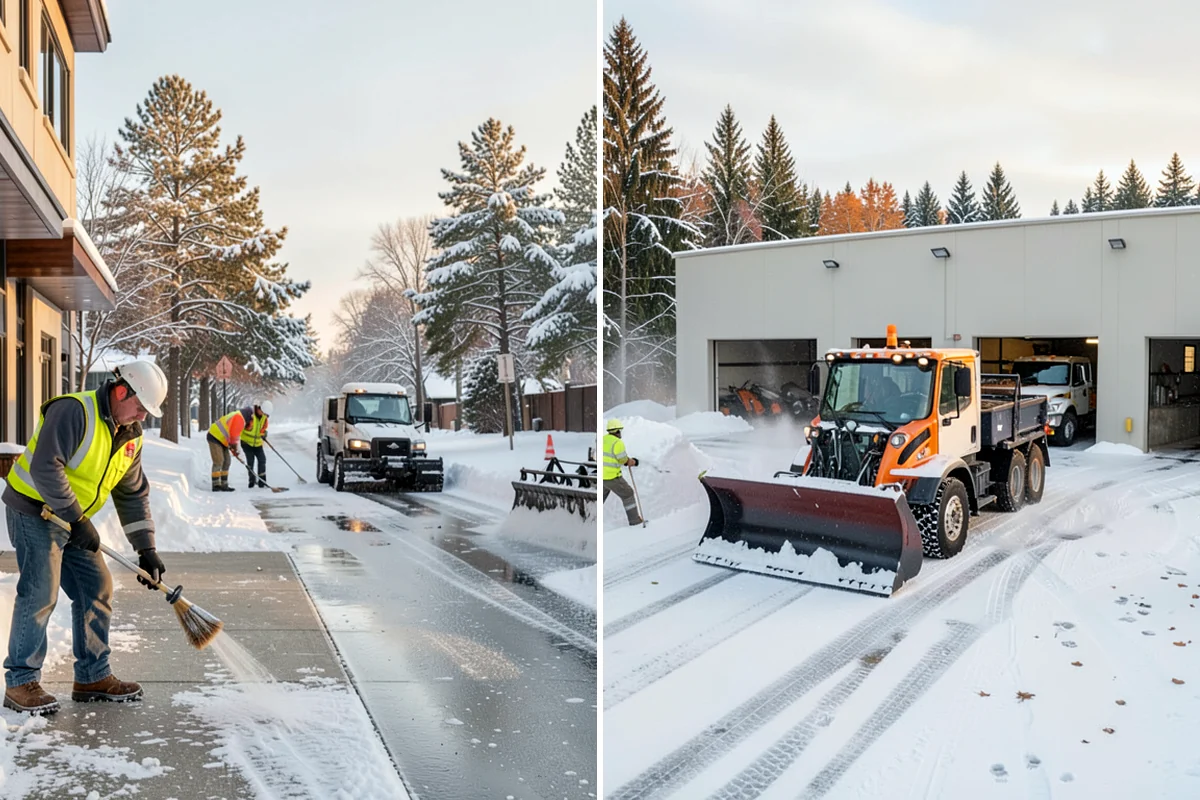 Corporate Campus Snow Removal in Seattle, King County, WA - Divide the campus into road, garage, and pedestrian zones