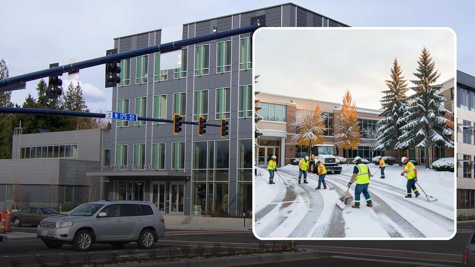 Corporate Campus Snow Removal in Shoreline, King County, WA - For sprawling corporate campuses, we clear internal roads, structured-garage approaches, and courtyards so your workforce and...