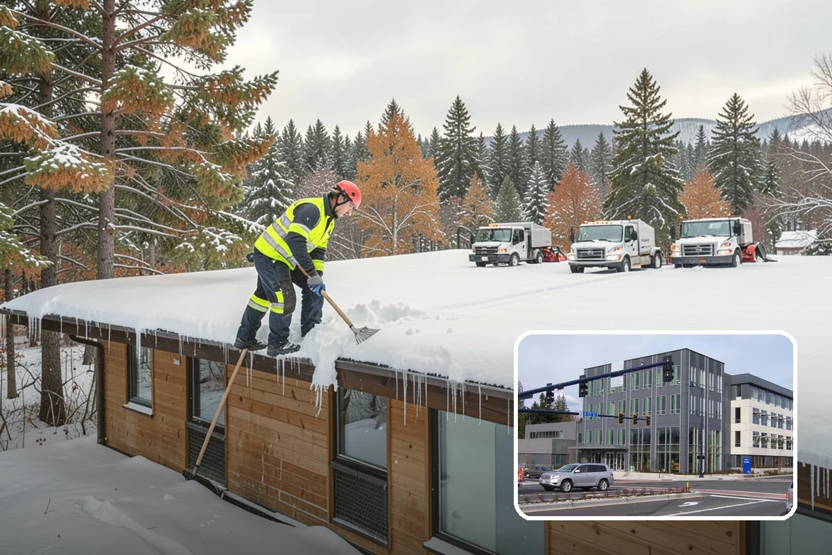 Corporate Campus Snow Removal in Shoreline, King County, WA - Internal roads and garage ramps prioritized